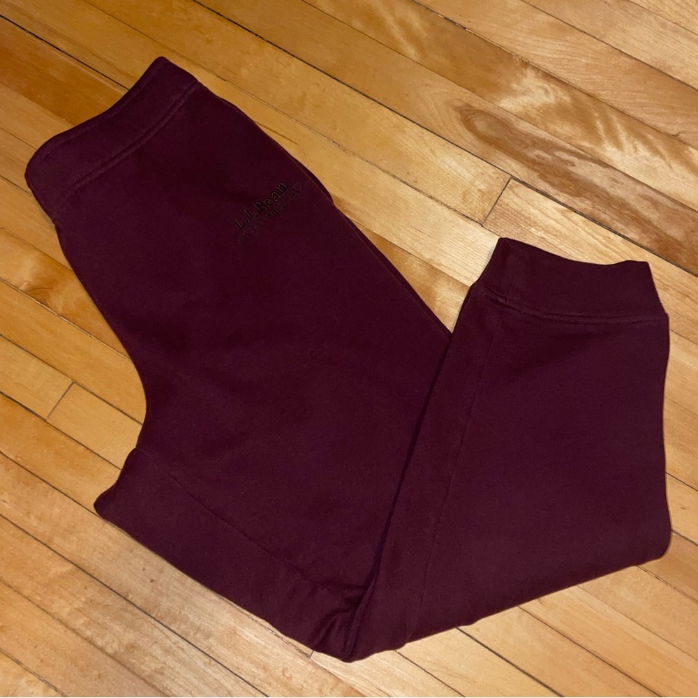 L.L. BEAN Jogger Pants Fleece Zip Pocket Loungewear Unisex Burgundy 30” Inseam